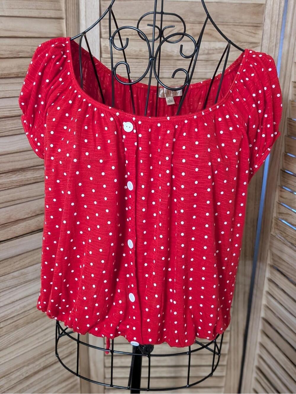Vintage Lavish Shirt Red Polka Dot Size Large